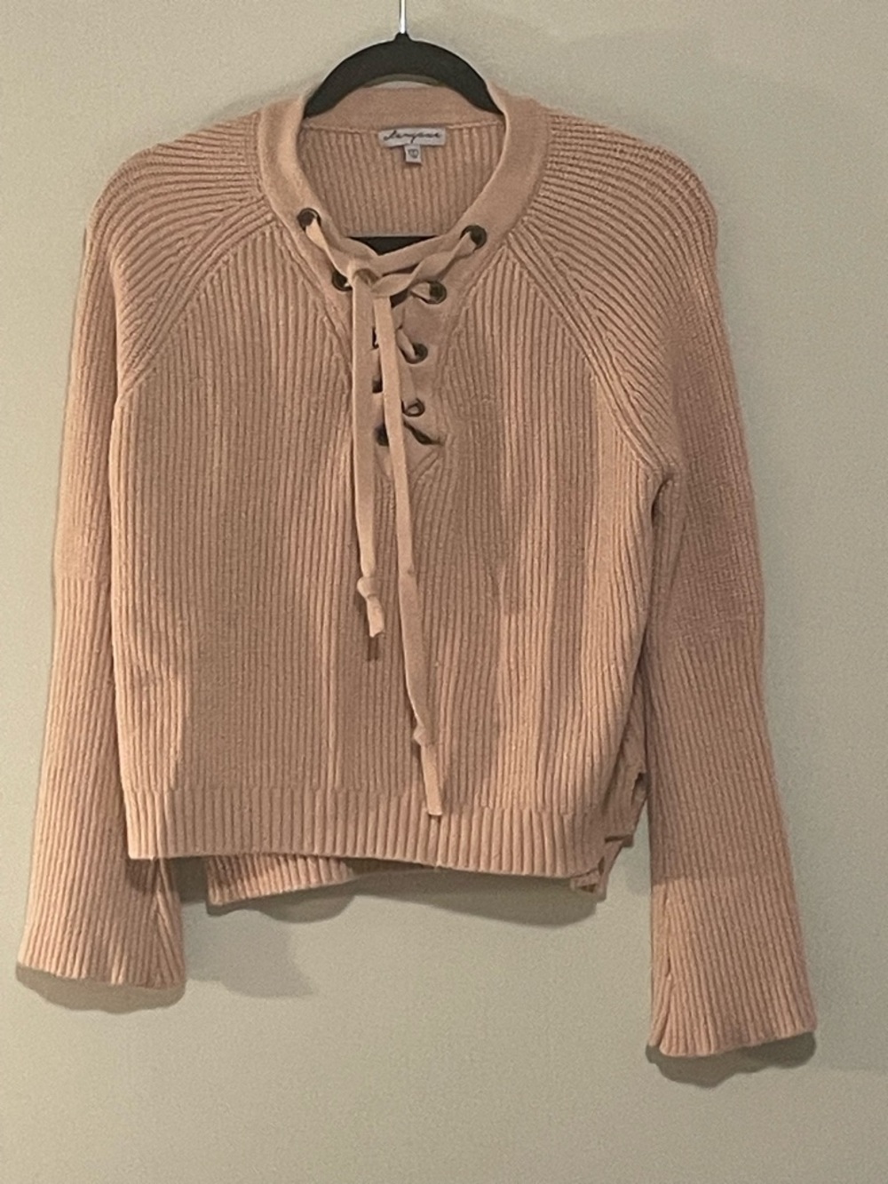 Lace-Up Ribbed Sweater - Blush